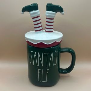 Rae Dunn Santa’s elf mug with topper